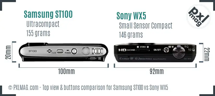 Samsung ST100 vs Sony WX5 top view buttons comparison