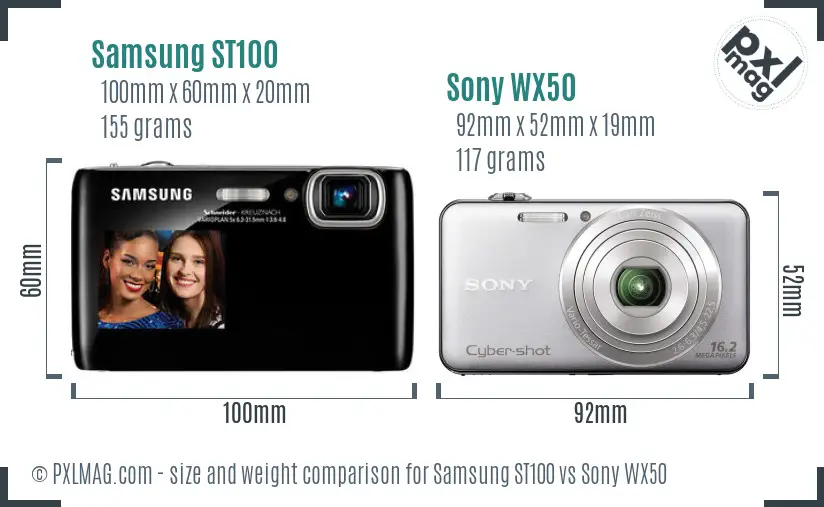 Samsung ST100 vs Sony WX50 size comparison