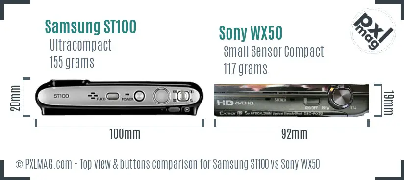 Samsung ST100 vs Sony WX50 top view buttons comparison