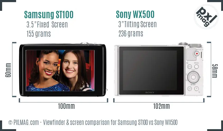 Samsung ST100 vs Sony WX500 Screen and Viewfinder comparison