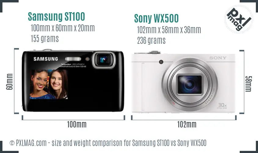 Samsung ST100 vs Sony WX500 size comparison