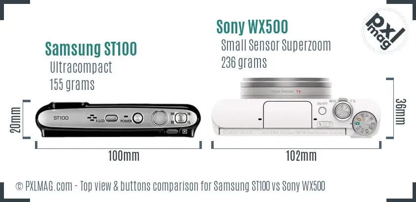 Samsung ST100 vs Sony WX500 top view buttons comparison