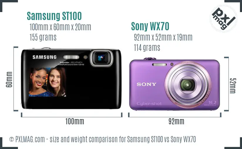 Samsung ST100 vs Sony WX70 size comparison
