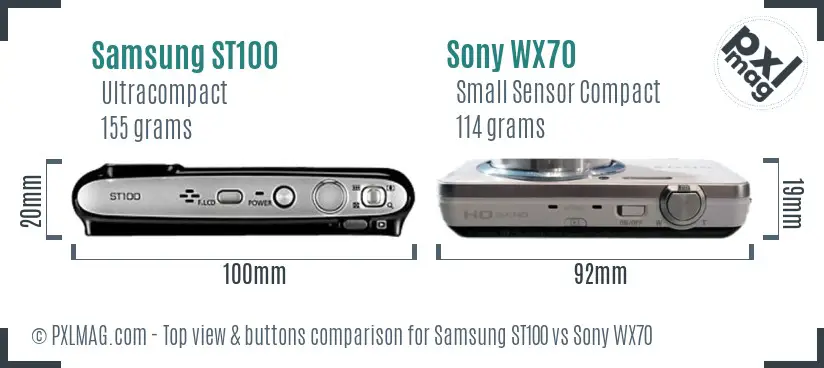 Samsung ST100 vs Sony WX70 top view buttons comparison