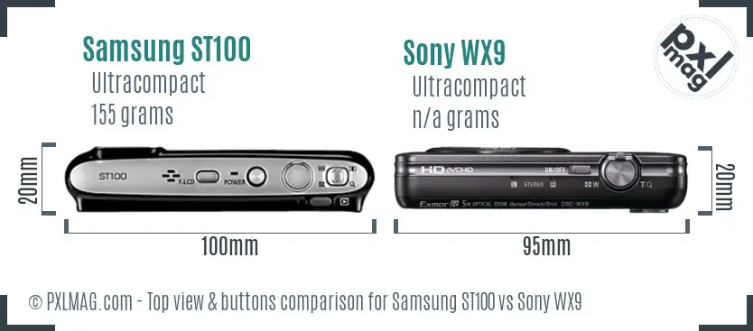 Samsung ST100 vs Sony WX9 top view buttons comparison