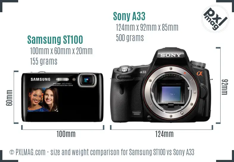 Samsung ST100 vs Sony A33 size comparison
