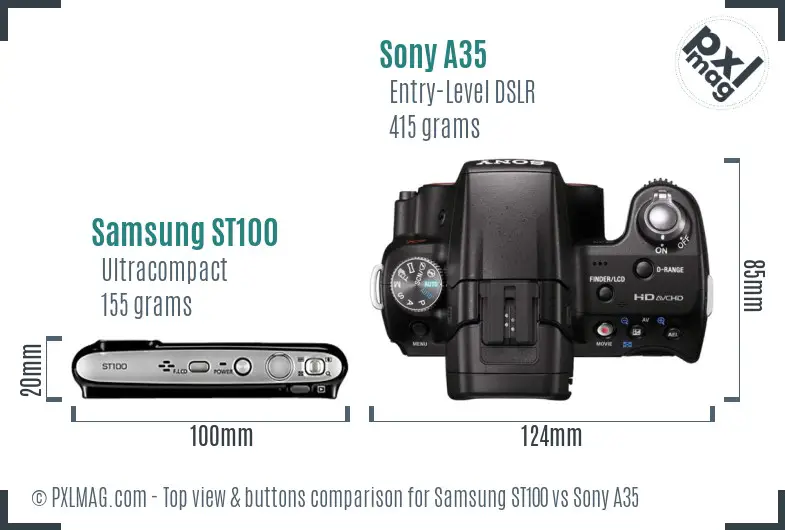 Samsung ST100 vs Sony A35 top view buttons comparison