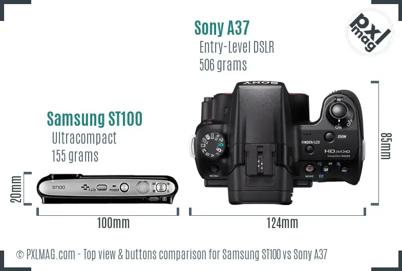 Samsung ST100 vs Sony A37 top view buttons comparison