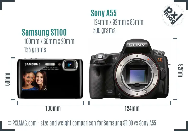 Samsung ST100 vs Sony A55 size comparison