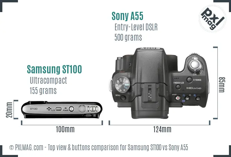 Samsung ST100 vs Sony A55 top view buttons comparison