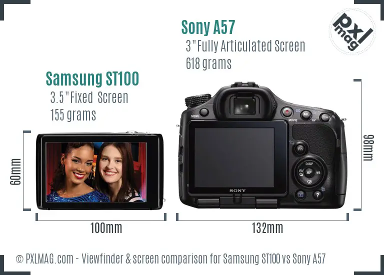 Samsung ST100 vs Sony A57 Screen and Viewfinder comparison