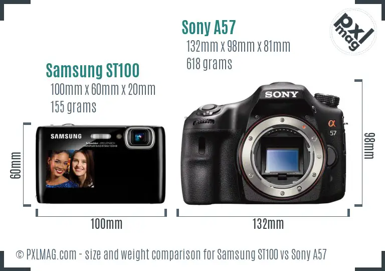 Samsung ST100 vs Sony A57 size comparison