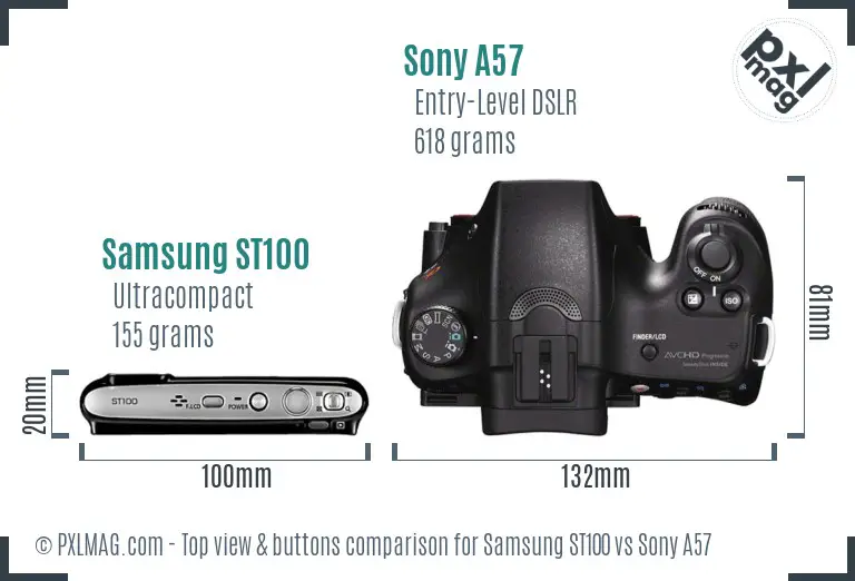 Samsung ST100 vs Sony A57 top view buttons comparison