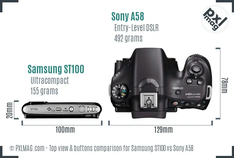 Samsung ST100 vs Sony A58 top view buttons comparison
