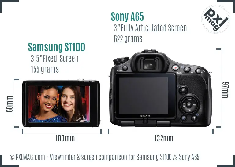 Samsung ST100 vs Sony A65 Screen and Viewfinder comparison