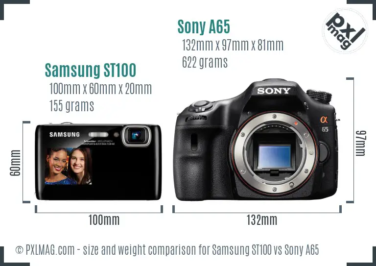 Samsung ST100 vs Sony A65 size comparison