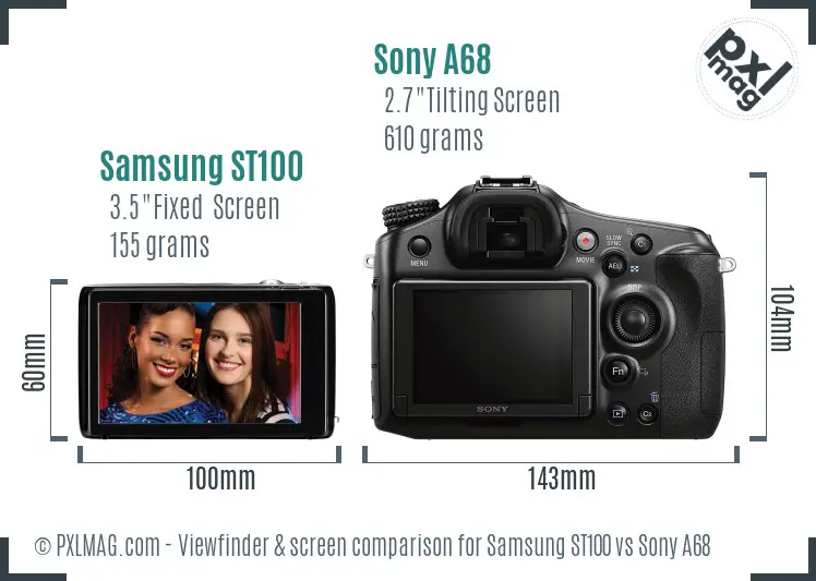 Samsung ST100 vs Sony A68 Screen and Viewfinder comparison