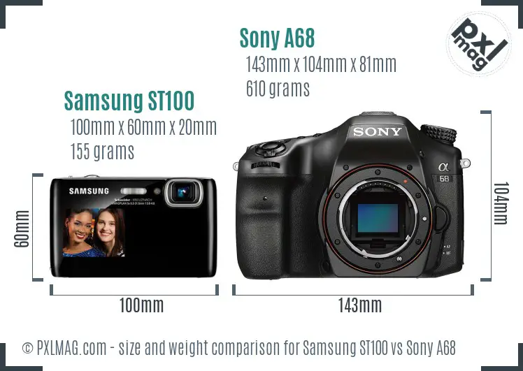 Samsung ST100 vs Sony A68 size comparison