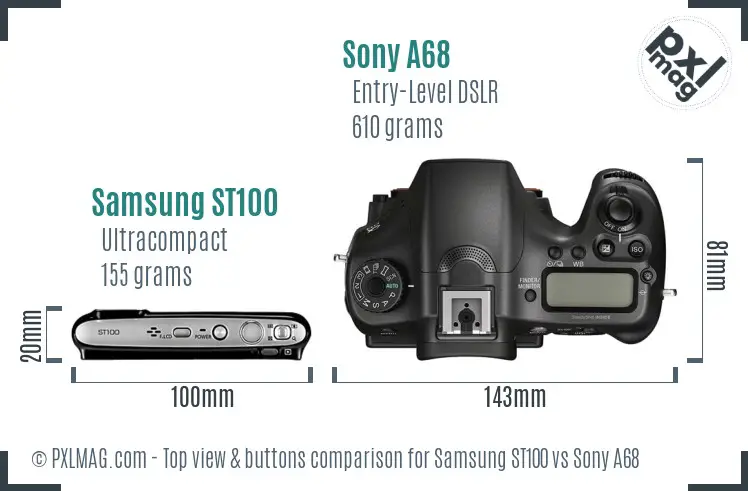 Samsung ST100 vs Sony A68 top view buttons comparison