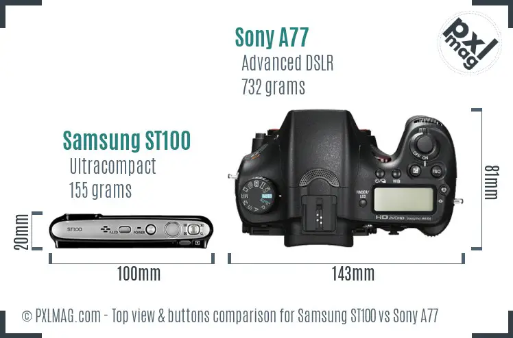 Samsung ST100 vs Sony A77 top view buttons comparison