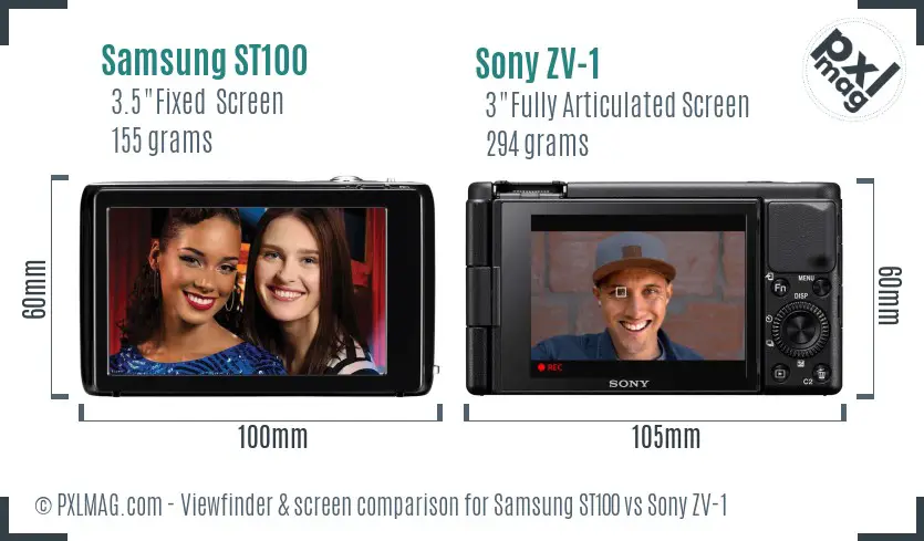 Samsung ST100 vs Sony ZV-1 Screen and Viewfinder comparison Samsung ST100 vs Sony ZV-1 Screen and Viewfinder comparison