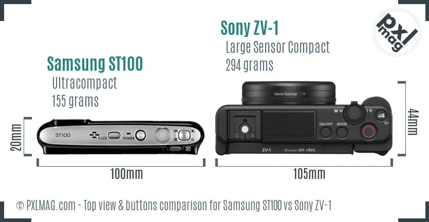 Samsung ST100 vs Sony ZV-1 top view buttons comparison Samsung ST100 vs Sony ZV-1 top view buttons comparison