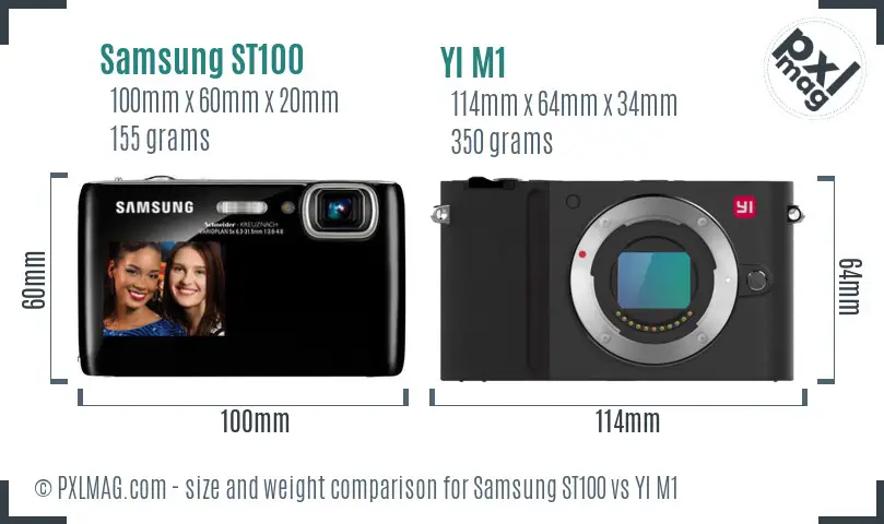 Samsung ST100 vs YI M1 size comparison