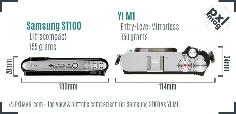 Samsung ST100 vs YI M1 top view buttons comparison