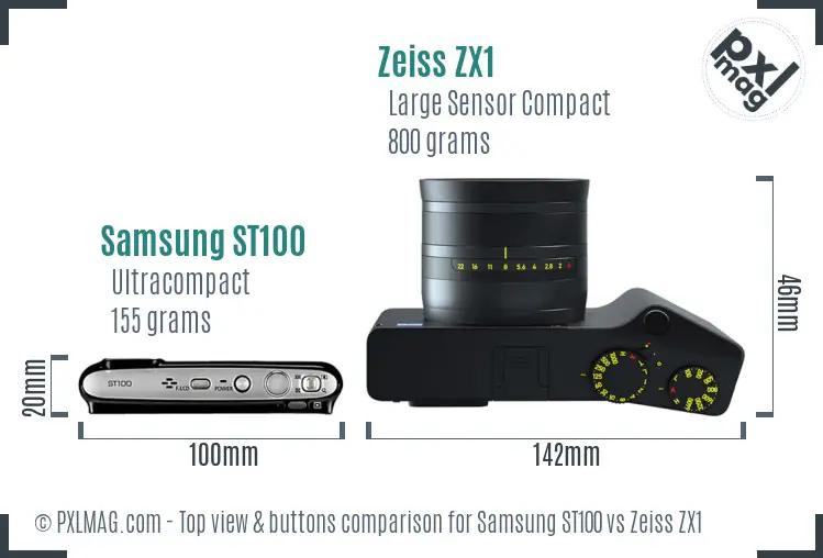 Samsung ST100 vs Zeiss ZX1 top view buttons comparison Samsung ST100 vs Zeiss ZX1 top view buttons comparison