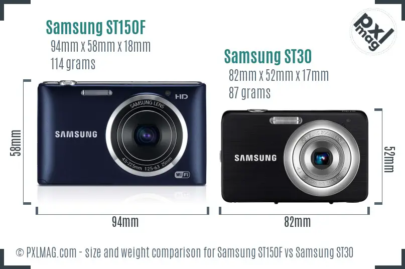 Samsung ST150F vs Samsung ST30 size comparison
