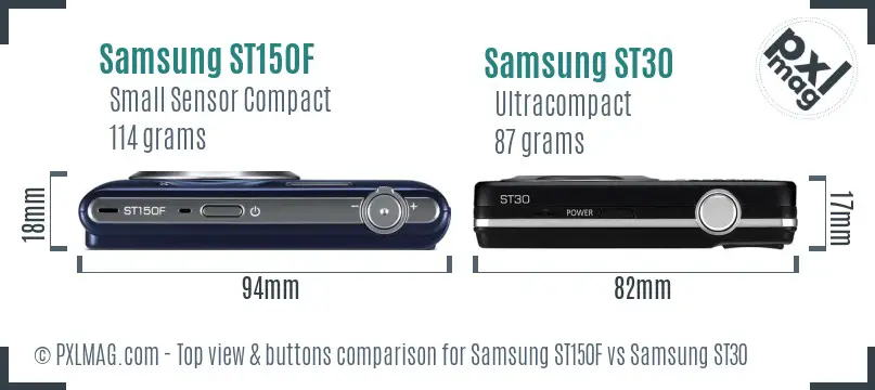 Samsung ST150F vs Samsung ST30 top view buttons comparison