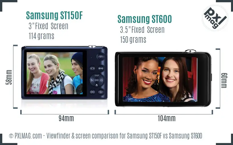 Samsung ST150F vs Samsung ST600 Screen and Viewfinder comparison
