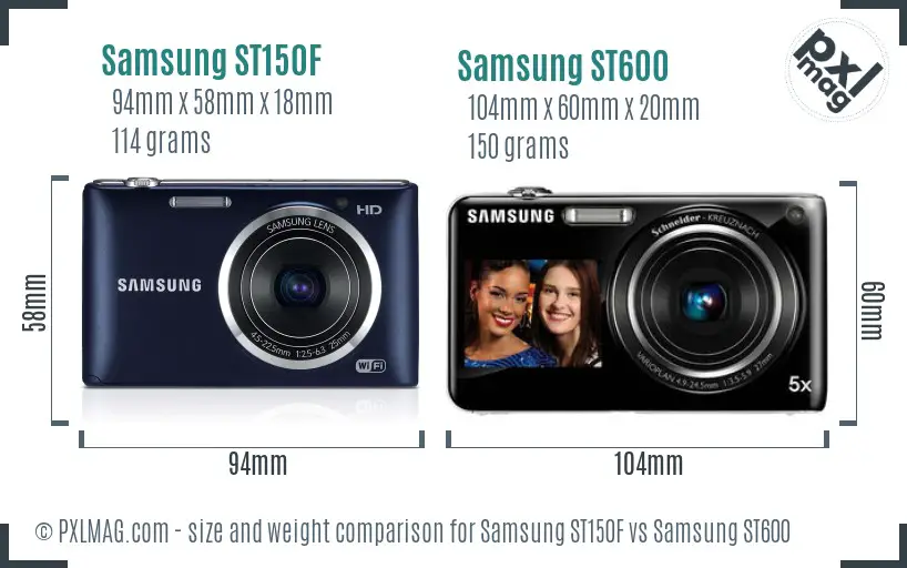Samsung ST150F vs Samsung ST600 size comparison