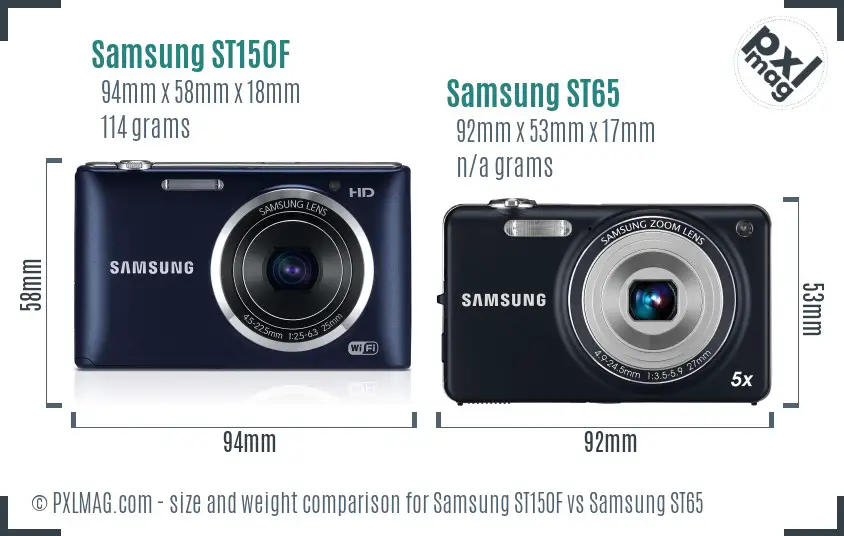 Samsung ST150F vs Samsung ST65 size comparison