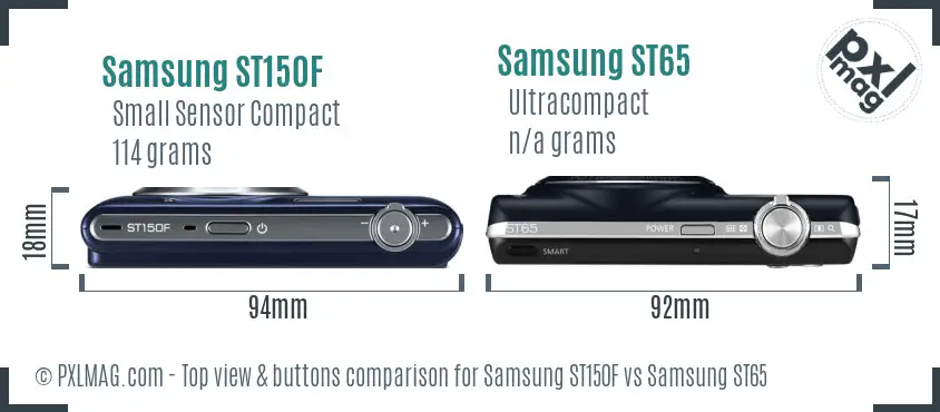Samsung ST150F vs Samsung ST65 top view buttons comparison