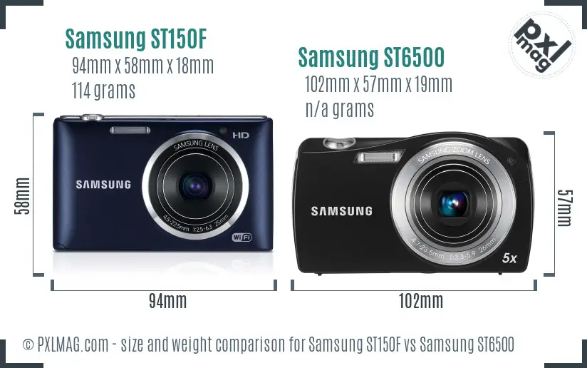 Samsung ST150F vs Samsung ST6500 size comparison