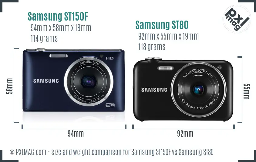 Samsung ST150F vs Samsung ST80 size comparison