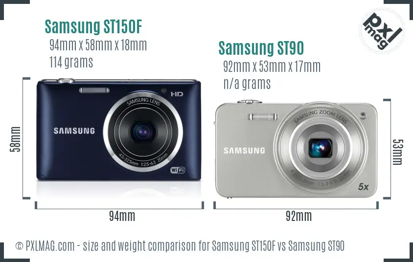 Samsung ST150F vs Samsung ST90 size comparison
