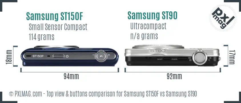 Samsung ST150F vs Samsung ST90 top view buttons comparison