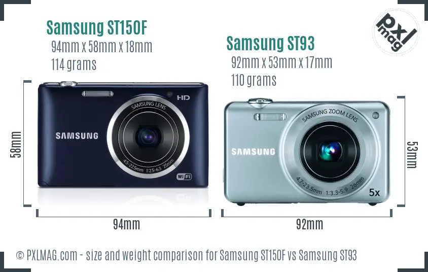 Samsung ST150F vs Samsung ST93 size comparison