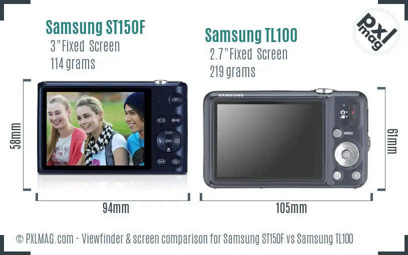 Samsung ST150F vs Samsung TL100 Screen and Viewfinder comparison