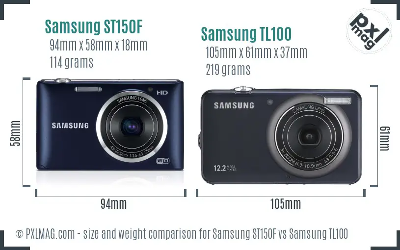 Samsung ST150F vs Samsung TL100 size comparison