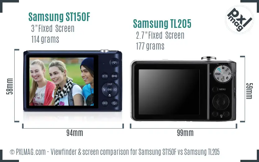 Samsung ST150F vs Samsung TL205 Screen and Viewfinder comparison