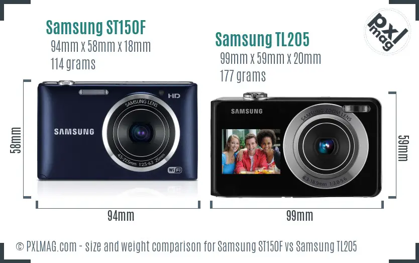 Samsung ST150F vs Samsung TL205 size comparison