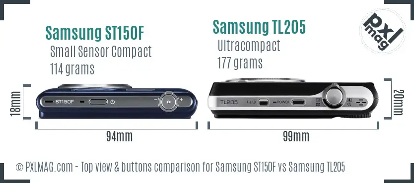 Samsung ST150F vs Samsung TL205 top view buttons comparison