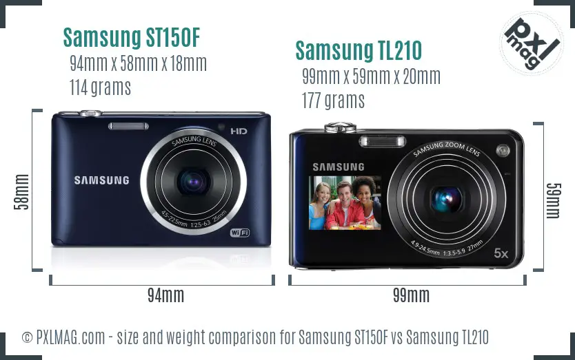 Samsung ST150F vs Samsung TL210 size comparison