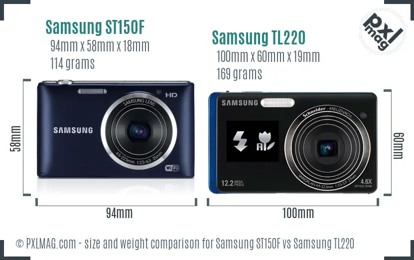 Samsung ST150F vs Samsung TL220 size comparison