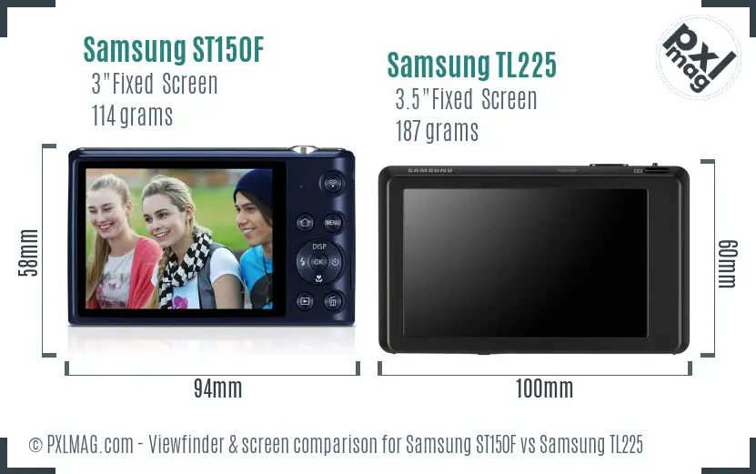 Samsung ST150F vs Samsung TL225 Screen and Viewfinder comparison