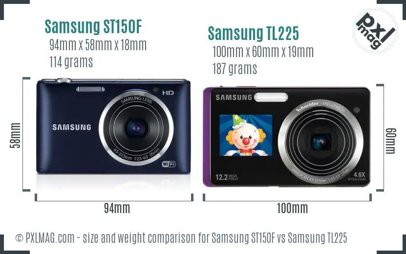 Samsung ST150F vs Samsung TL225 size comparison