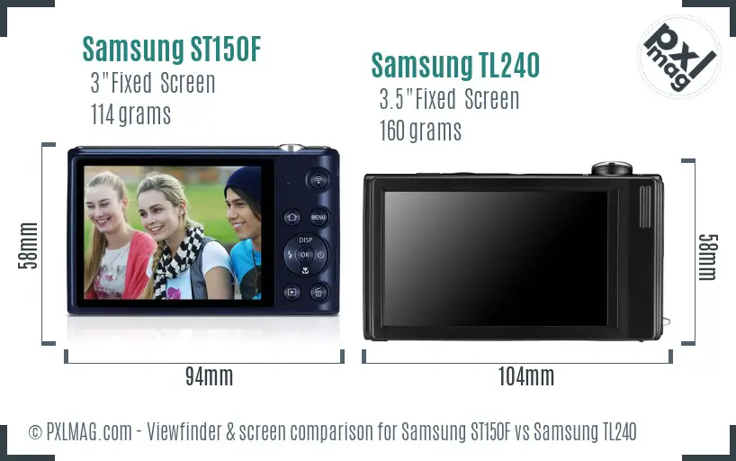 Samsung ST150F vs Samsung TL240 Screen and Viewfinder comparison